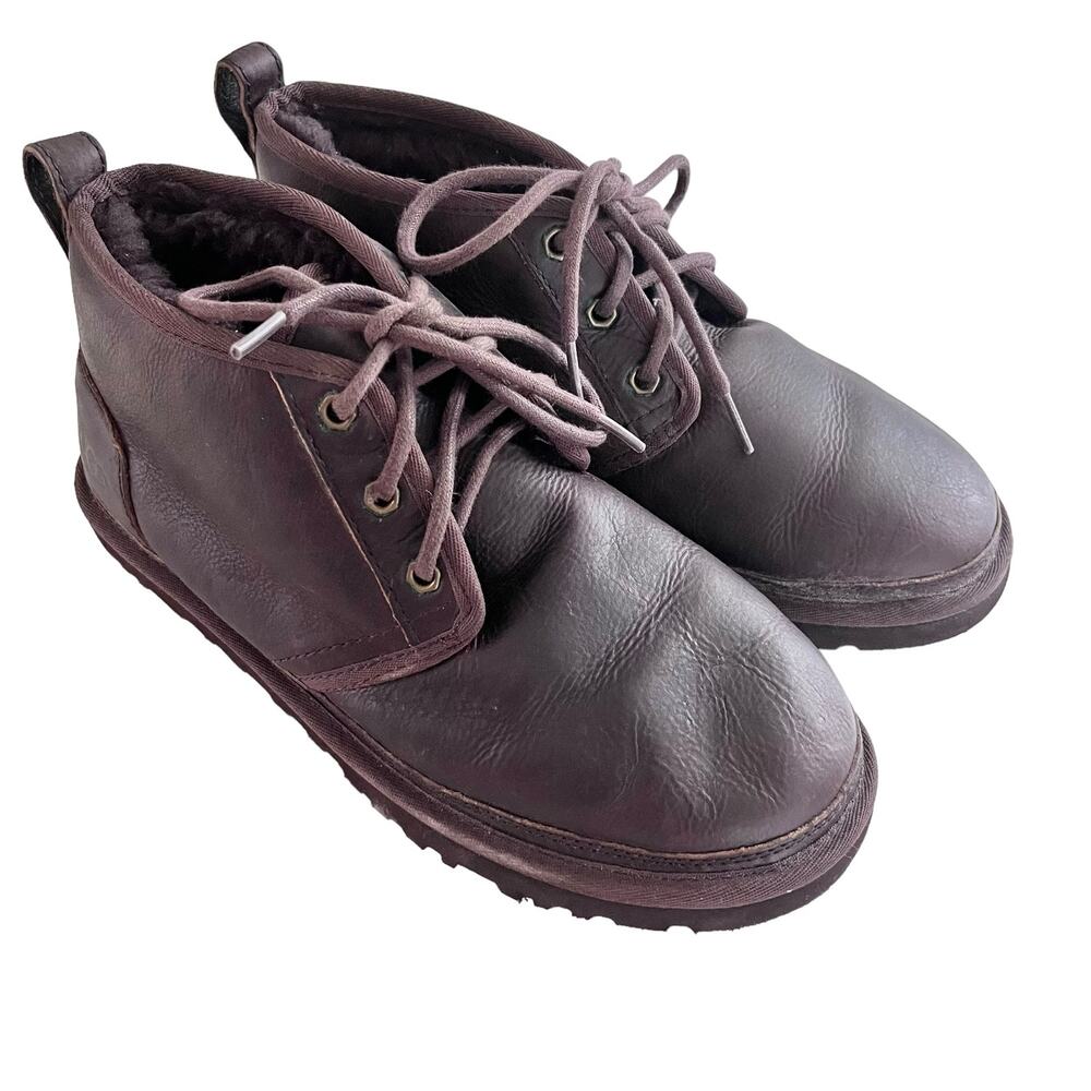 UGG Neumel Brown Leather Wool Lined Chukka Ankle Boots Men's Size 8 Casual